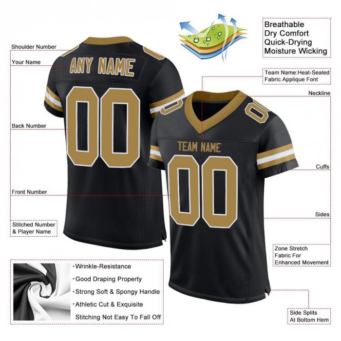 Black Old Gold-White Mesh Authentic Football Jersey