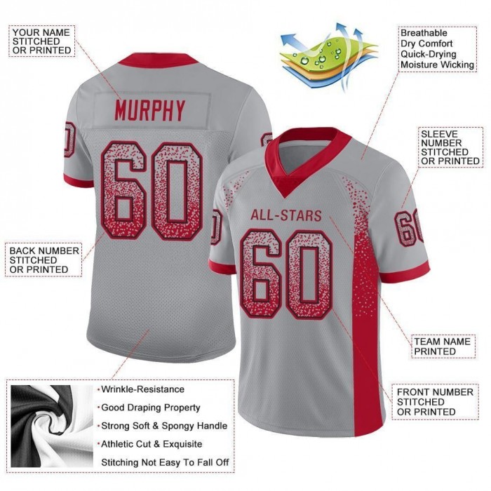Light Gray Red-Black Mesh Drift Fashion Football Jersey