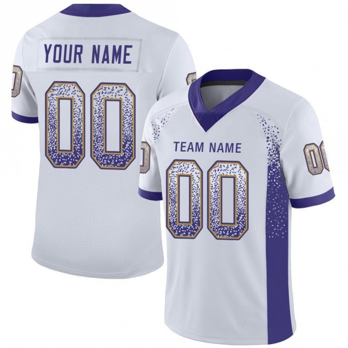 White Purple-Old Gold Mesh Drift Fashion Football Jersey
