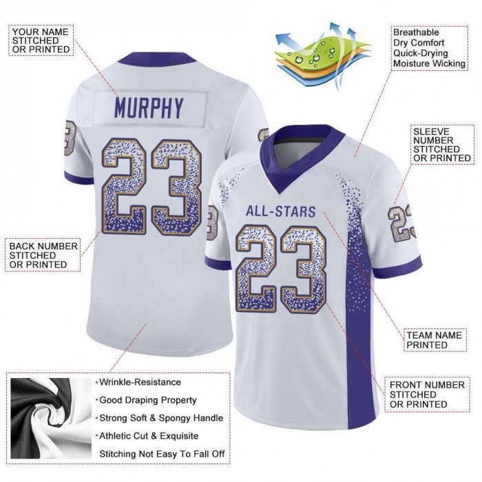 White Purple-Old Gold Mesh Drift Fashion Football Jersey