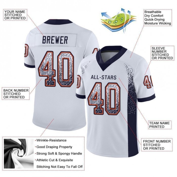 White Navy-Orange Mesh Drift Fashion Football Jersey