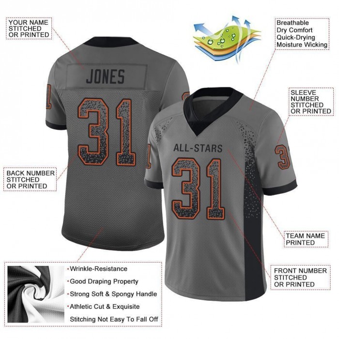 Gray Black-Orange Mesh Drift Fashion Football Jersey