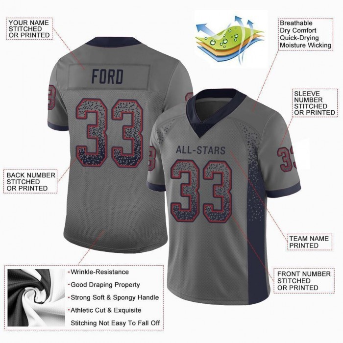 Gray Navy-Red Mesh Drift Fashion Football Jersey