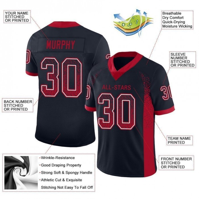 Navy Red-White Mesh Drift Fashion Football Jersey