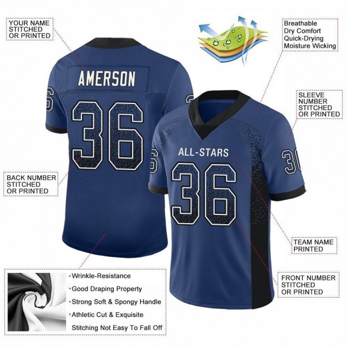 Royal Black-White Mesh Drift Fashion Football Jersey