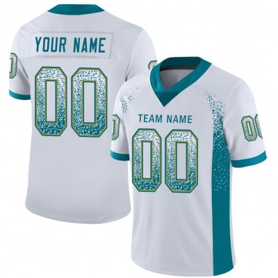 White Teal-Old Gold Mesh Drift Fashion Football Jersey