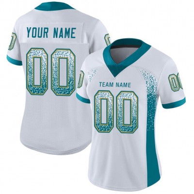 White Teal-Old Gold Mesh Drift Fashion Football Jersey
