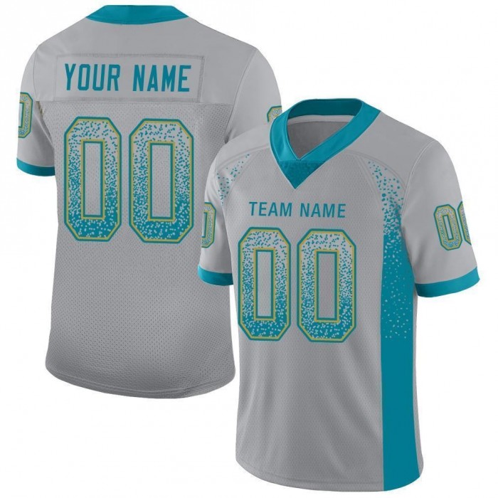 Light Gray Teal-Old Gold Mesh Drift Fashion Football Jersey