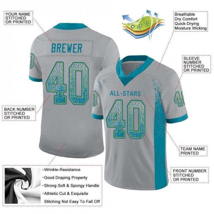 Light Gray Teal-Old Gold Mesh Drift Fashion Football Jersey