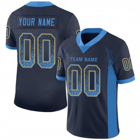 Navy Powder Blue-Gold Mesh Drift Fashion Football Jersey