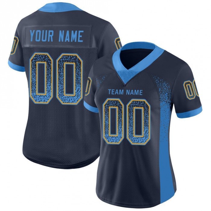 Navy Powder Blue-Gold Mesh Drift Fashion Football Jersey