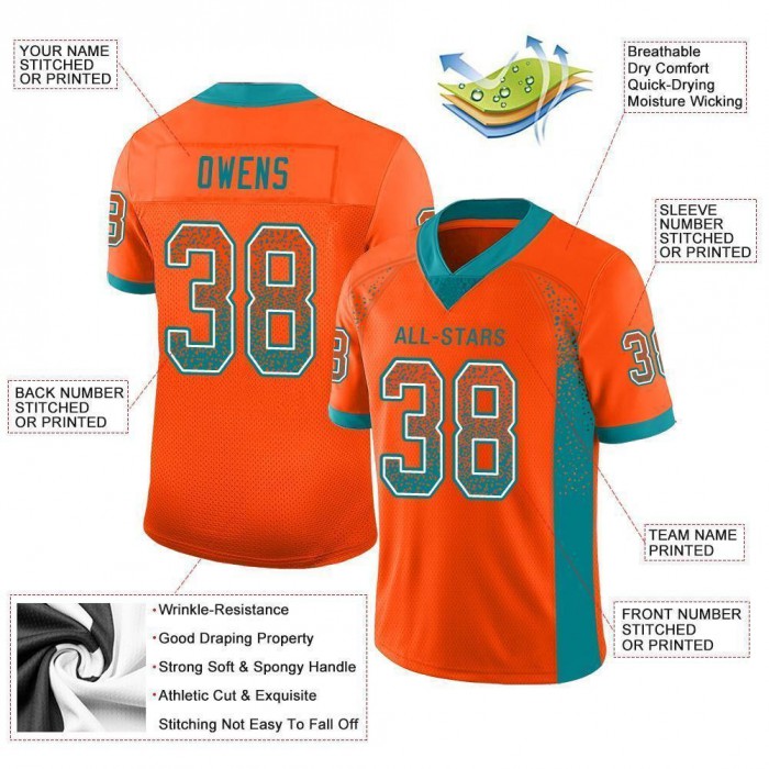 Orange Aqua-White Mesh Drift Fashion Football Jersey