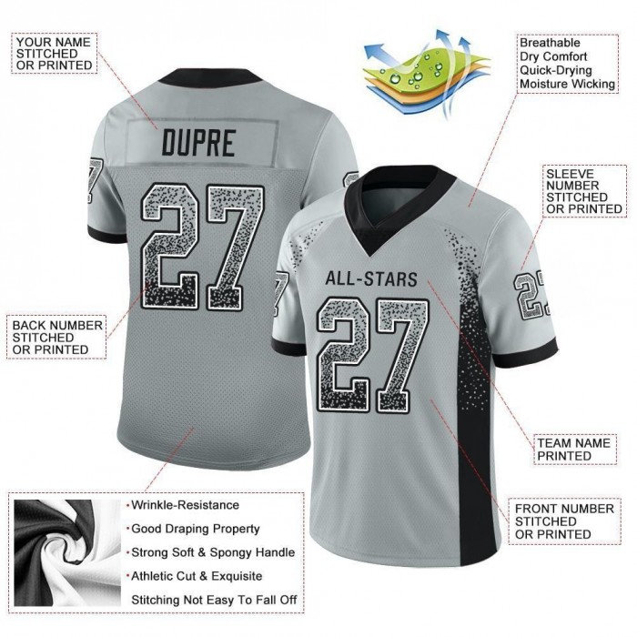 Silver Black-White Mesh Drift Fashion Football Jersey