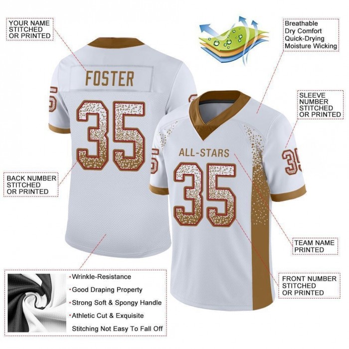 White Old Gold-Red Mesh Drift Fashion Football Jersey