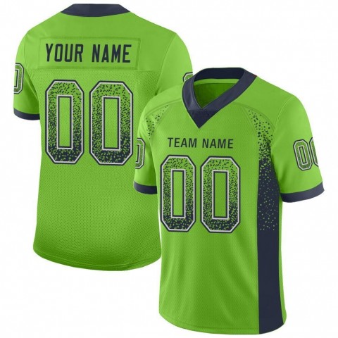 Neon Green Navy-Gray Mesh Drift Fashion Football Jersey