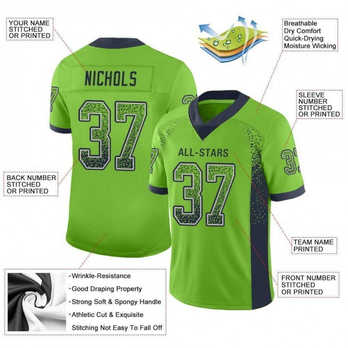 Neon Green Navy-Gray Mesh Drift Fashion Football Jersey