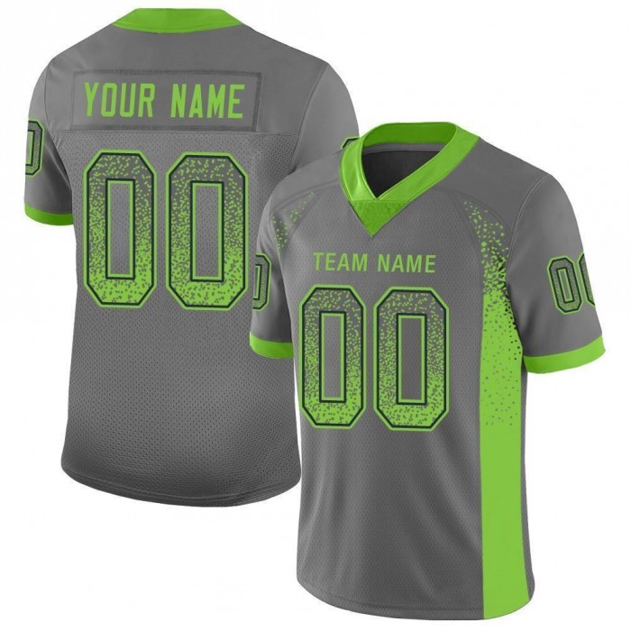 Gray Neon Green-Navy Mesh Drift Fashion Football Jersey