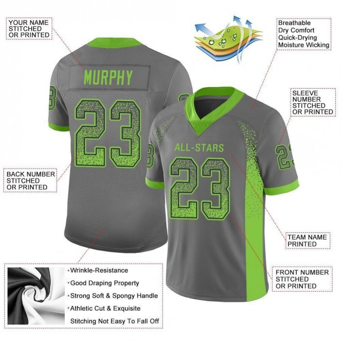 Gray Neon Green-Navy Mesh Drift Fashion Football Jersey