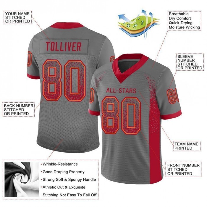 Gray Red-Orange Mesh Drift Fashion Football Jersey