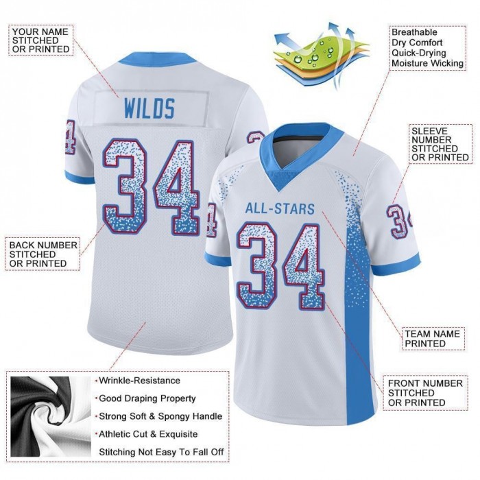 White Powder Blue-Red Mesh Drift Fashion Football Jersey