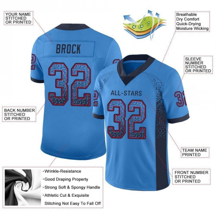 Powder Blue Navy-Red Mesh Drift Fashion Football Jersey