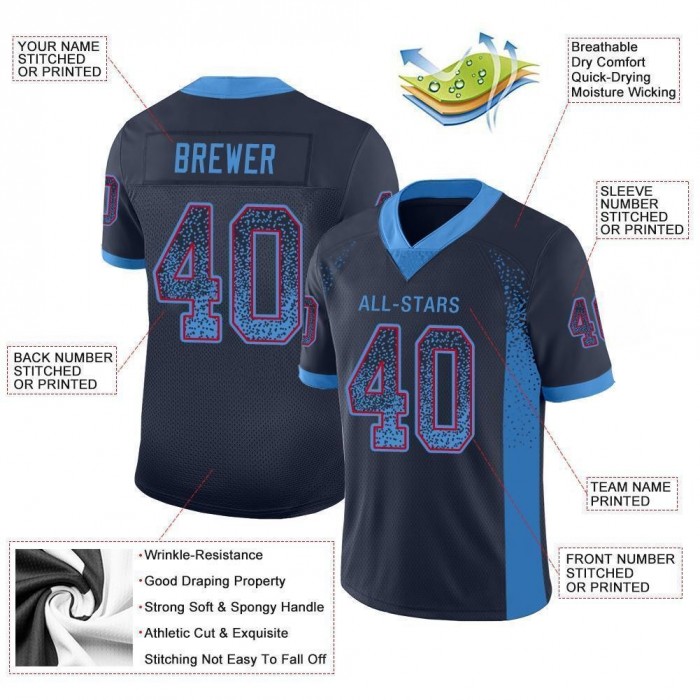 Navy Powder Blue-Red Mesh Drift Fashion Football Jersey