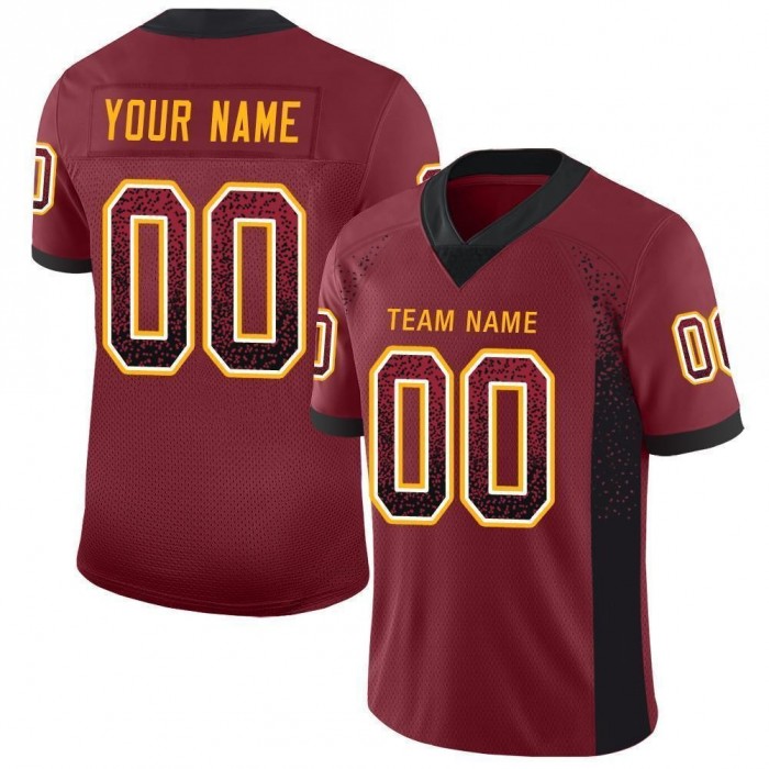 Burgundy Black-Gold Mesh Drift Fashion Football Jersey