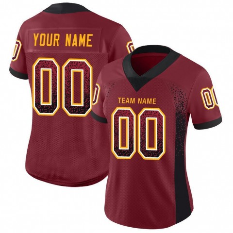 Burgundy Black-Gold Mesh Drift Fashion Football Jersey