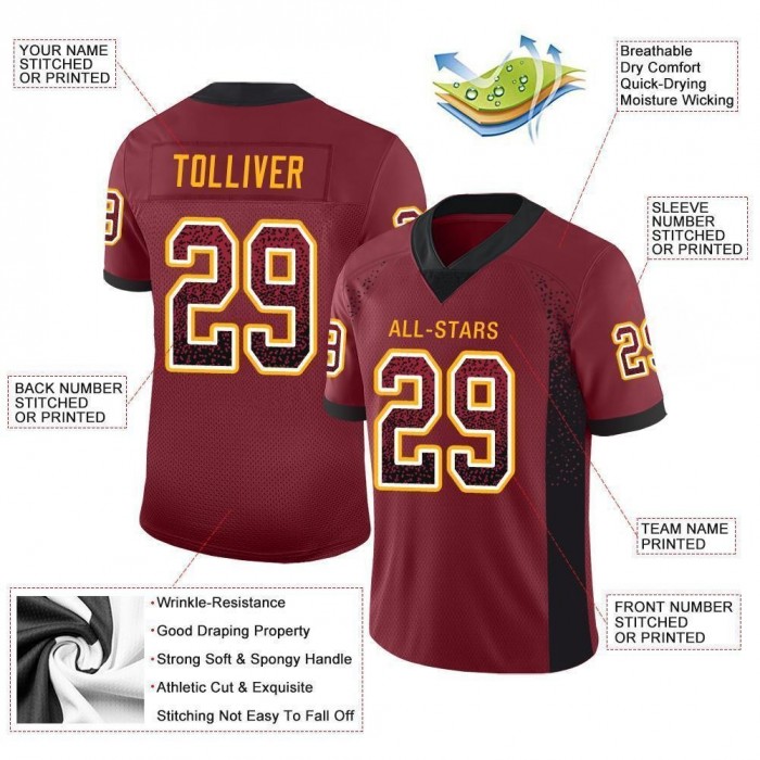 Burgundy Black-Gold Mesh Drift Fashion Football Jersey