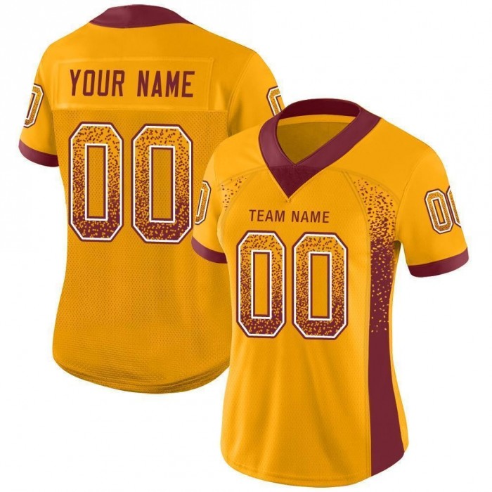 Gold Burgundy-White Mesh Drift Fashion Football Jersey