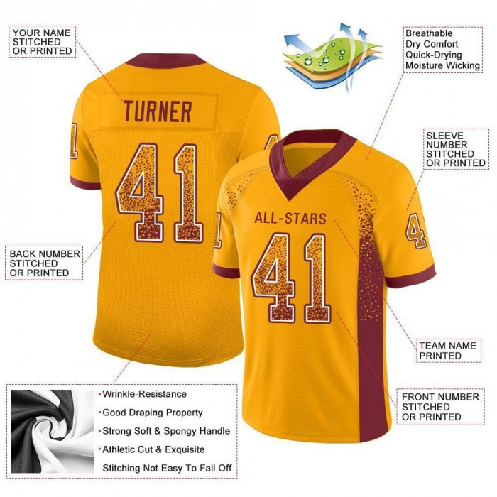 Gold Burgundy-White Mesh Drift Fashion Football Jersey