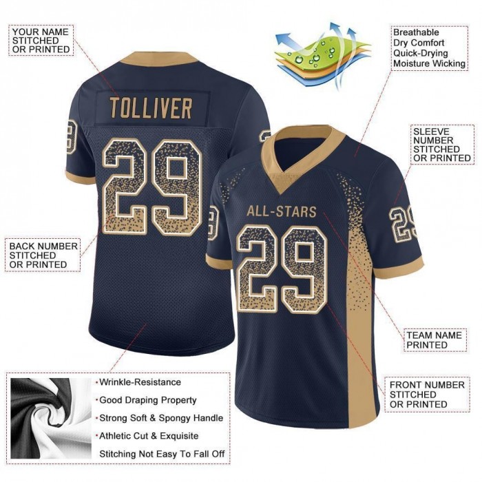 Navy Old Gold-White Mesh Drift Fashion Football Jersey