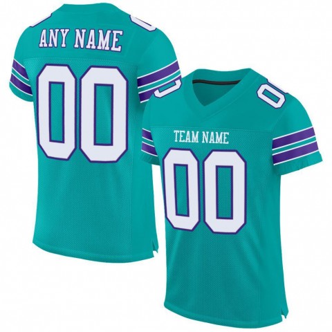 Aqua White-Purple Mesh Authentic Football Jersey