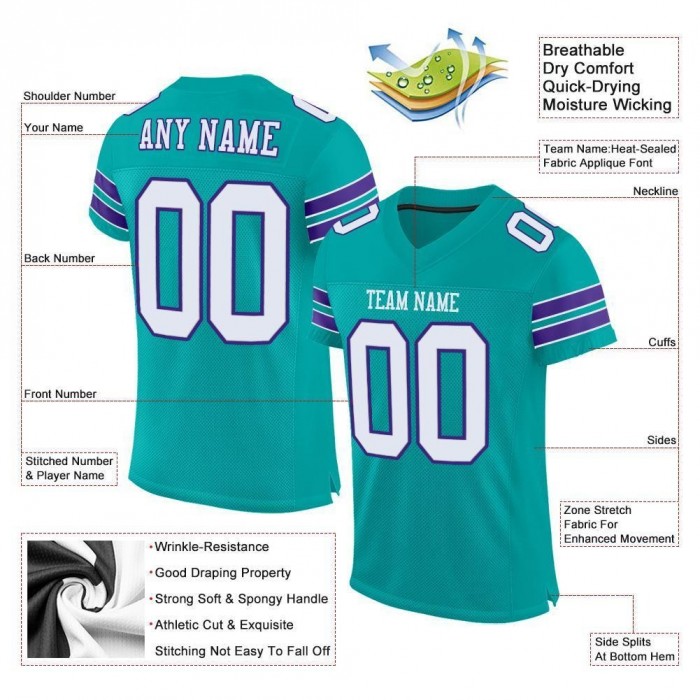 Aqua White-Purple Mesh Authentic Football Jersey