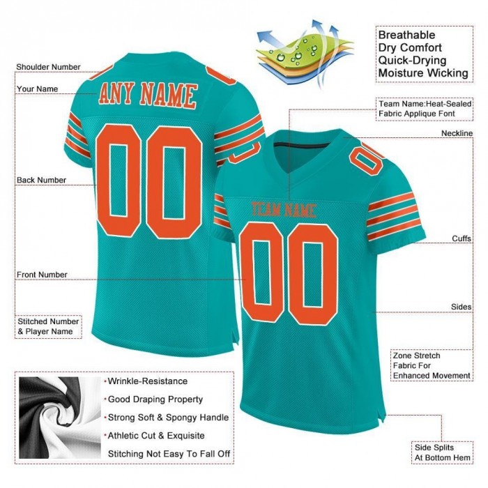 Aqua Orange-White Mesh Authentic Football Jersey
