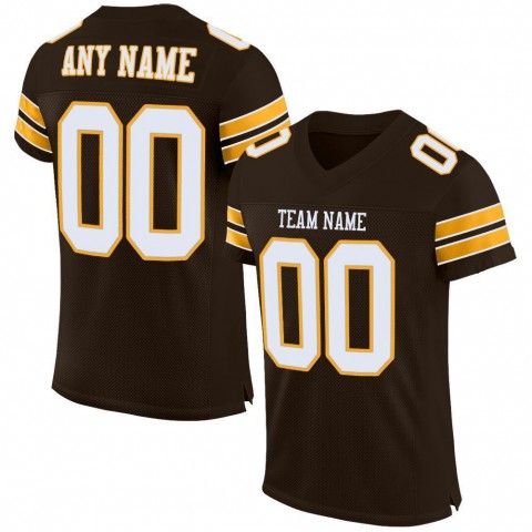 Brown White-Gold Mesh Authentic Football Jersey