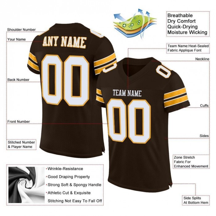 Brown White-Gold Mesh Authentic Football Jersey