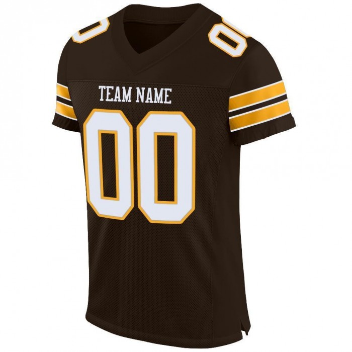 Brown White-Gold Mesh Authentic Football Jersey