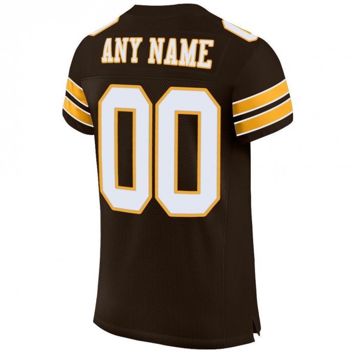 Brown White-Gold Mesh Authentic Football Jersey