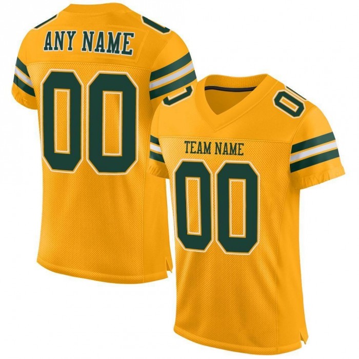 Gold Green-White Mesh Authentic Football Jersey