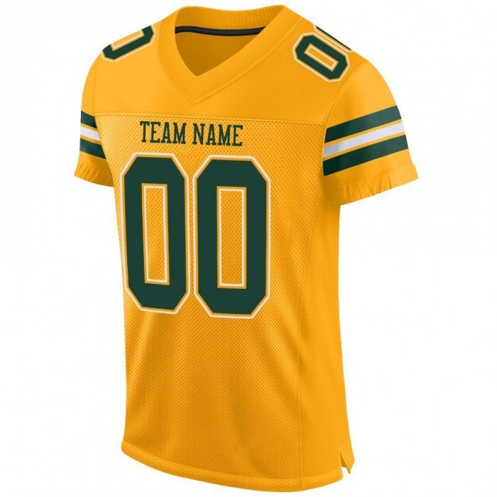 Gold Green-White Mesh Authentic Football Jersey