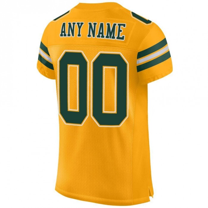 Gold Green-White Mesh Authentic Football Jersey