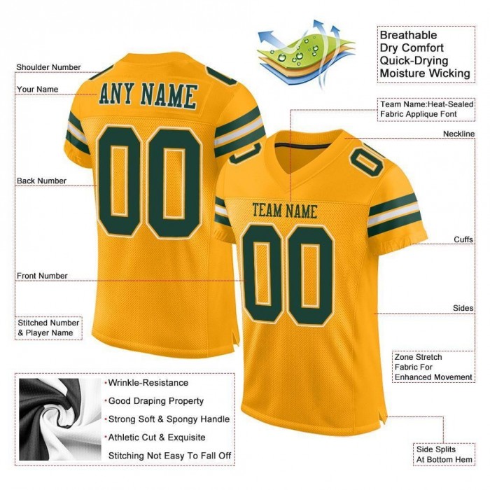 Gold Green-White Mesh Authentic Football Jersey