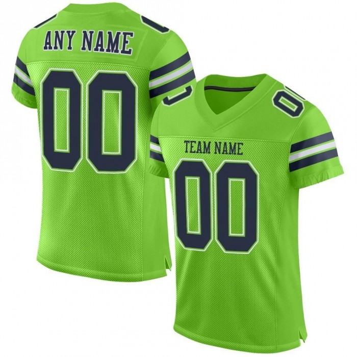 Neon Green Navy-White Mesh Authentic Football Jersey