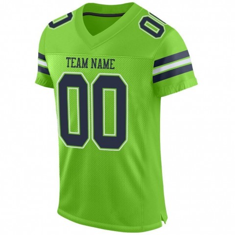 Neon Green Navy-White Mesh Authentic Football Jersey