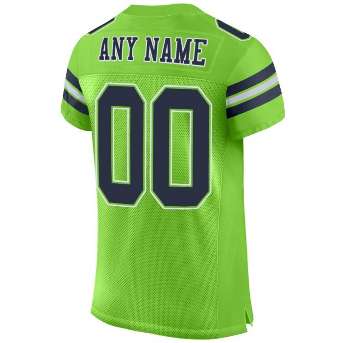 Neon Green Navy-White Mesh Authentic Football Jersey