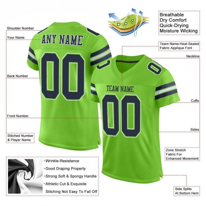 Neon Green Navy-White Mesh Authentic Football Jersey