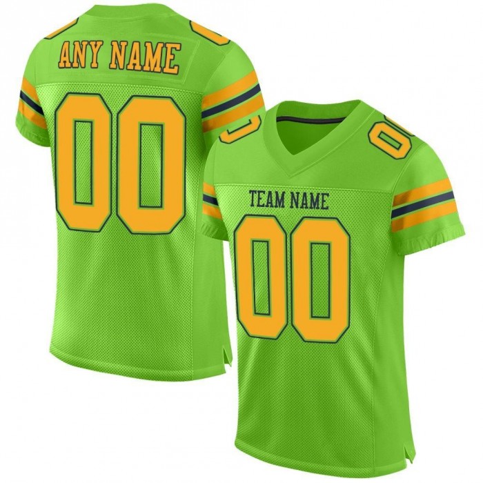 Neon Green Gold-Navy Mesh Authentic Football Jersey