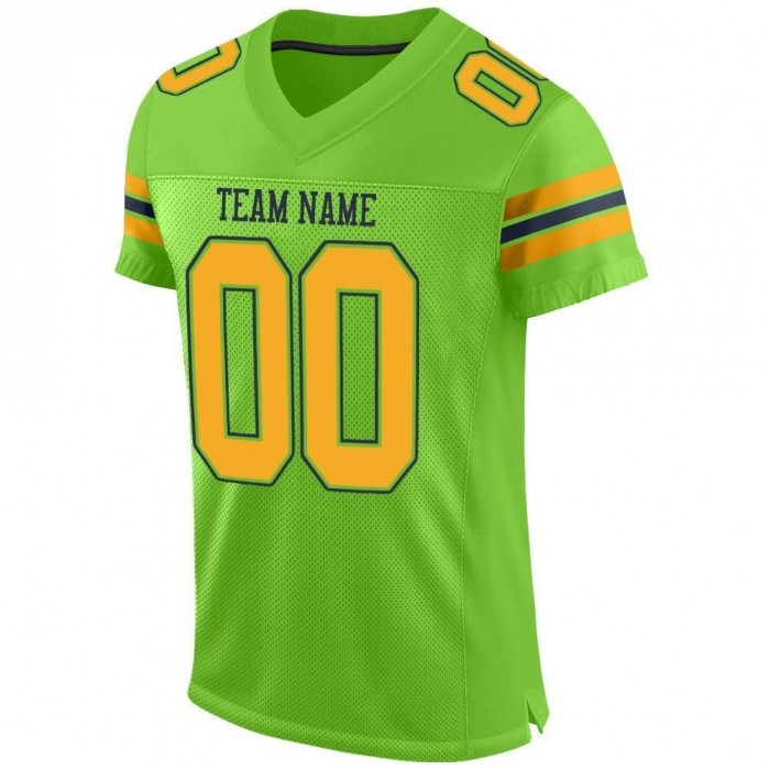 Neon Green Gold-Navy Mesh Authentic Football Jersey