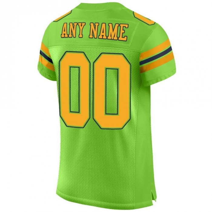 Neon Green Gold-Navy Mesh Authentic Football Jersey